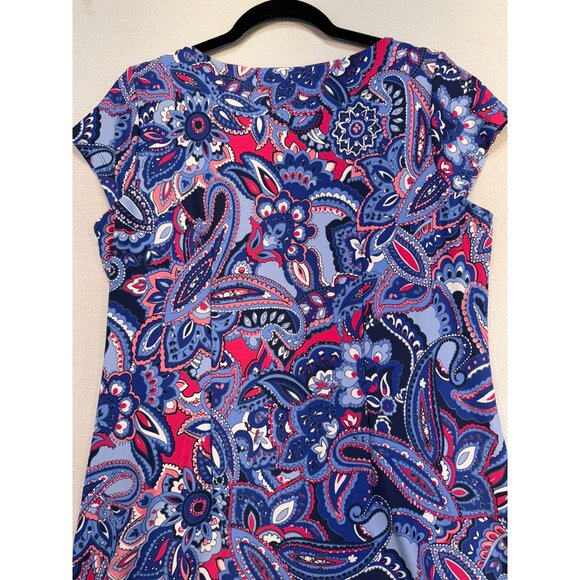 Talbots Womens Paisley Print Dress Petite Xp  Blue Pink Tie Waist Stretch - Picture 10 of 10
